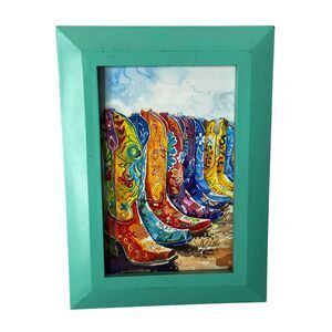 Cowgirl Boots Print in a Turquoise Frame Western Decor